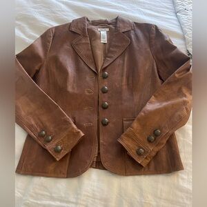 Vintage brown leather blazer lightweight jacket. Size medium